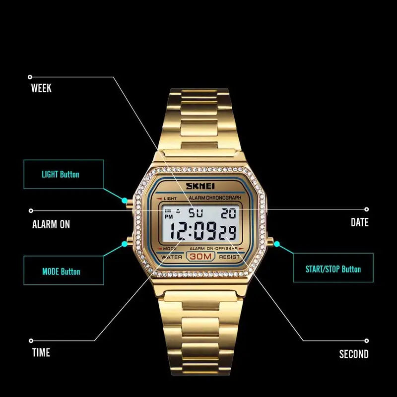 SKMEI 1474 Digital Watch – Golden Stone Bazal Edition
