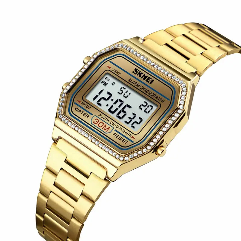 SKMEI 1474 Digital Watch – Golden Stone Bazal Edition