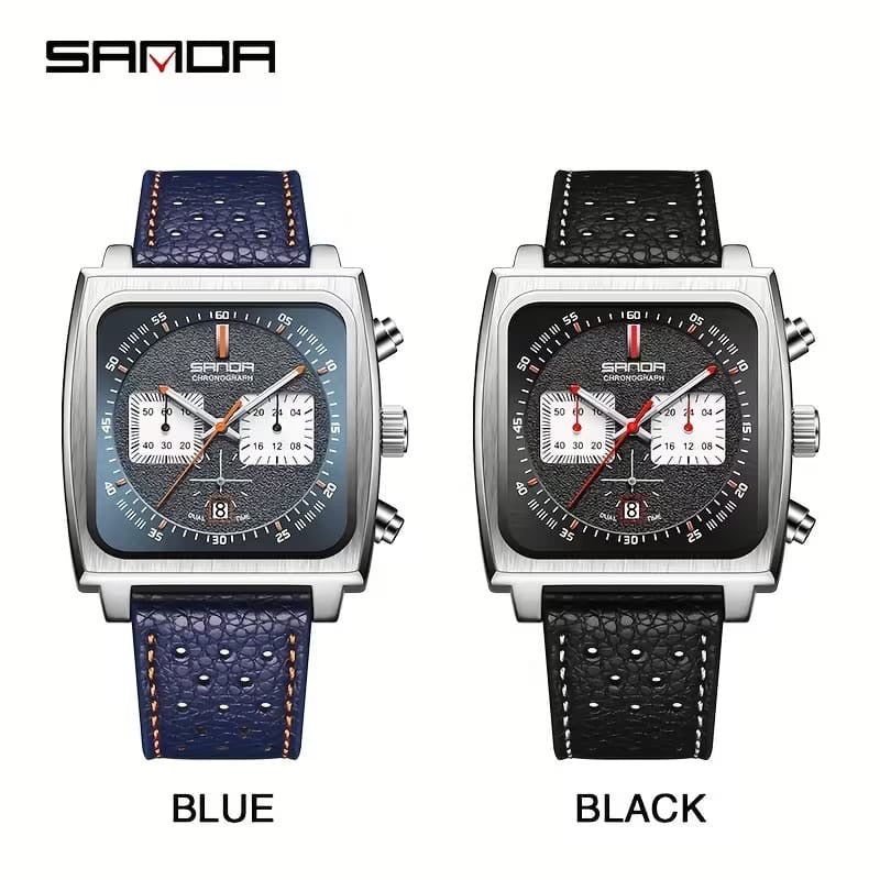 SANDA Square Chronograph Men’s Watch – Premium Steel Case & Leather Strap