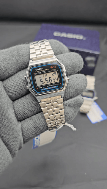 Casio A159WA - N1DF Digital Watch Japan Movement | 100% Water Proof | Stainless Steel Chain | Master Clip - Sumalani Watch Center