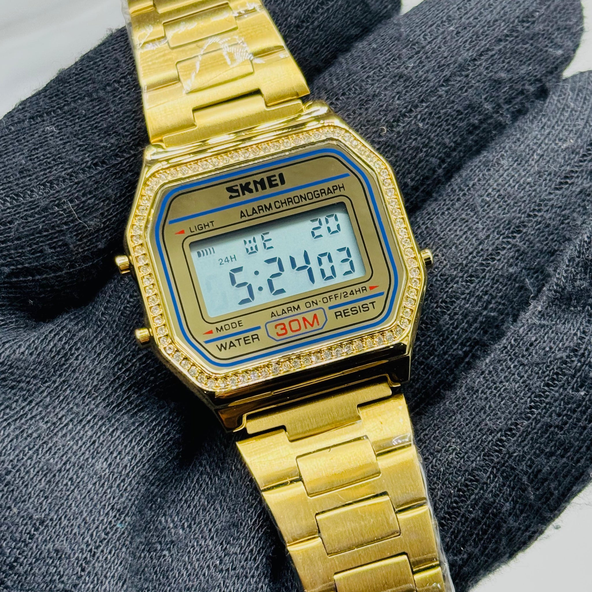SKMEI 1474 Digital Watch – Golden Stone Bazal Edition